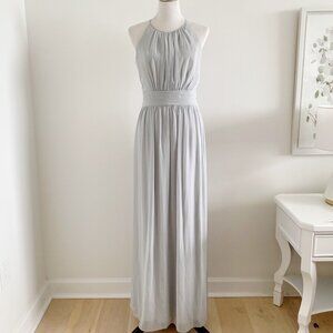 David's Bridal High-Neck Chiffon Dress with Keyhole Light Gray Mystic